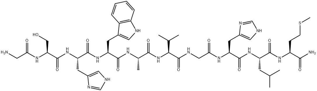 GLY-SER-HIS-TRP-ALA-VAL-GLY-HIS-LEU-MET-NH2,136058-54-3,结构式