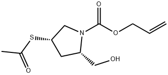 1-Pyrrolidinecarboxylic acid, 4-(acetylthio)-2-(hydroxymethyl)-, 2-propen-1-yl ester, (2S,4S)- Structure