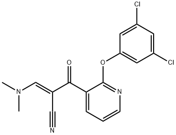 (E)-2-{[2-(3,5-dichlorophenoxy)-3-pyridinyl]carbonyl}-3-(dimethylamino)-2-propenenitrile Struktur