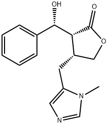 [3R,4R,(+)]-4,5-ジヒドロ-3-[(R)-ヒドロキシフェニルメチル]-4-[(1-メチル-1H-イミダゾール-5-イル)メチル]フラン-2(3H)-オン 化学構造式