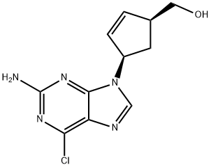 4α-(6-クロロ-2-アミノ-9H-プリン-9-イル)-2-シクロペンテン-1α-メタノール 化学構造式