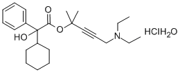 (+-)-4-Diethylamino-1,1-dimethylbut-2-yn-1-yl 2-cyclohexyl-2-hydroxy-2 -phenylacetate HCl H2O Struktur