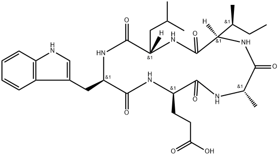 シクロ(D-Trp-D-Glu-L-Ala-D-aIle-L-Leu-) 化学構造式