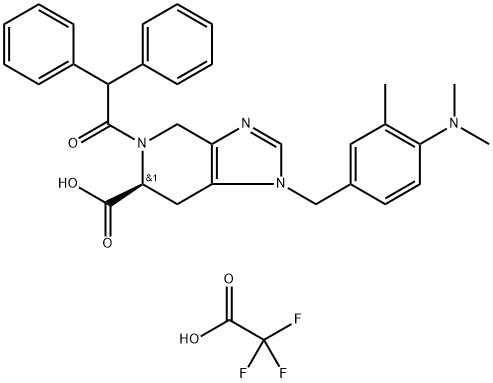 S-(+)-1-[(4-(Dimethylamino)-3-methylphenyl)methyl]-5-(diphenylacetyl)-4,5,6,7-tetrahydro-1H-imidazo[4,5-c]pyridine-6-carboxylic  acid  hydrate  di(trifluoroacetate)  salt Struktur