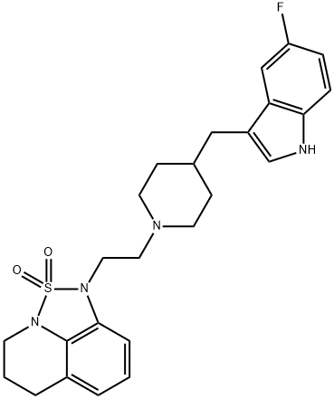1-(2-(4-((5-fluoro-1H-indol-3-yl)methyl)-1-piperidinyl)ethyl)-5,6-dihydro-1H,4H-1,2,5-thiadiazolo(4,3,2-ij)quinoline 2,2-dioxide Struktur