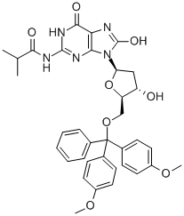 5'-O-(DIMETHOXYTRITYL)-8-HYDROXY-N2-ISOBUTRYL-2'-DEOXYGUANOSINE Structure