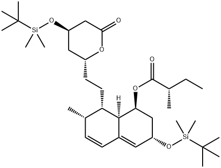 (2S)-2-Methyl-butanoic Acid (1S,3S,7S,8S,8aR)-3-[[(1,1-DiMethylethyl)diMethylsilyl]oxy]-8-[2-[(2R,4R)-4-[[(1,1-diMethylethyl)diMethylsilyl]oxy]tetrahydro-6-oxo-2H-pyran-2-yl]ethyl]-1,2,3,7,8,8a-hexahydro-7-Methyl-1-naphthalenyl Ester,136980-32-0,结构式