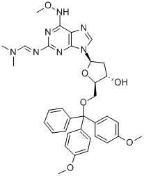 5'-O-(DIMETHOXYTRITYL)-2-(DIMETHYLAMINOMETHYLIDENE-AMINO)-6-(METHOXYLAMINO)PURINE-2'-DEOXYRIBOSIDE Struktur
