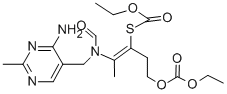 炭酸4-[[(4-アミノ-2-メチル-5-ピリミジニル)メチル](ホルミル)アミノ]-3-[(エトキシカルボニル)チオ]-3-ペンテニルエチル 化学構造式
