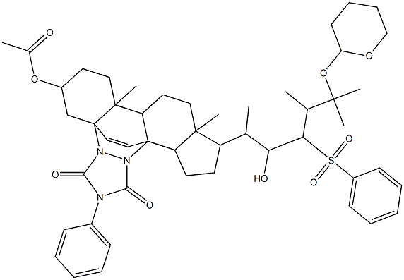 [4aS-[4aα,6α,8aα,8bβ,10aα,11α(1S*,2E,4R*),13aβ,13bα]]-6-(Acetyloxy)-5,6,7,8,8a,8b,10,10a,11,12,13,13a-dodecahydro-11-[2-hydroxy-1,4,5-triMethyl-3-(phenylsulfonyl)-5-[(tetrahydro-2H-pyran-2-yl)oxy]hexyl]-8a,10a-diMethyl-2-phenyl-4a,13b-etheno-1H,9H-benzo[c]cyclopenta[h][1,2,4]triazolo[1,2-a]cinnoline-1,3(2H)-dione, 137143-30-7, 结构式