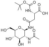 Nω-(2-アセトアミド-2-デオキシ-β-D-グルコピラノシル)-Nα-(tert-ブトキシカルボニル)-L-アスパラギン 化学構造式