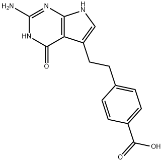 4-[2-(2-アミノ-4,7-ジヒドロ-4-オキソ-3H-ピロロ[2,3-d]ピリミジン-5-イル)エチル]安息香酸水和物 化学構造式