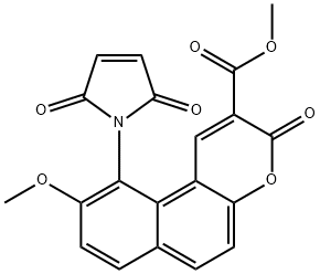 10-(2,5-ジオキソ-2,5-ジヒドロ-1H-ピロール-1-イル)-9-メトキシ-3-オキソ-3H-ベンゾ[F]クロメン-2-カルボン酸メチル 化学構造式