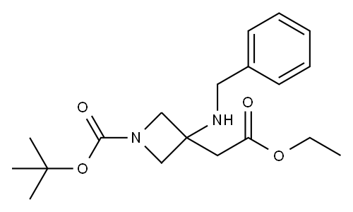 3-(苄基氨基)-3-(2-乙氧基-2-氧乙基)氮杂环丁烷-1-羧酸叔丁酯, 1373923-04-6, 结构式
