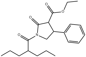 3-Carbethoxy-1-(dipropylacetyl)-4-phenyl-2-pyrrolidinone 化学構造式