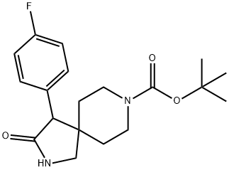 tert-butyl 4-(4-fluorophenyl)-3-oxo-2,8-diazaspiro[4.5]decane-8-carboxylate Struktur