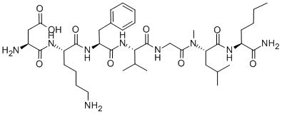 L-Asp-L-Lys-L-Phe-L-Val-Gly-N-メチル-L-Leu-L-Nle-NH2 化学構造式
