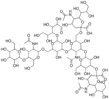 5-acetamido-2-[2-[5-acetamido-2-[[5-acetamido-2-carboxy-4-hydroxy-6-(1,2,3-trihydroxypropyl)oxan-2-yl]oxymethyl]-6-[2-[[3-acetamido-4-hydroxy-6-(hydroxymethyl)-5-[3,4,5-trihydroxy-6-(hydroxymethyl)oxan-2-yl]oxyoxan-2-yl]oxymethyl]-3,5-dihydroxy-6-(1,2,4,5-tetrahydroxy-6-oxohexan-3-yl)oxyoxan-4-yl]oxy-3-hydroxyoxan-4-yl]oxy-3,5-dihydroxy-6-(hydroxymethyl)oxan-4-yl]oxy-4-hydroxy-6-(1,2,3-trihydroxypropyl)oxane-2-carboxylic acid Structure