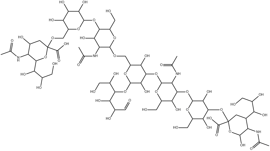 5-acetamido-2-[2-[3-acetamido-2-[2-[[3-acetamido-5-[6-[[5-acetamido-2-carboxy-4-hydroxy-6-(1,2,3-trihydroxypropyl)oxan-2-yl]oxymethyl]-3,4,5-trihydroxyoxan-2-yl]oxy-4-hydroxy-6-(hydroxymethyl)oxan-2-yl]oxymethyl]-3,5-dihydroxy-6-(1,2,4,5-tetrahydroxy-6-oxohexan-3-yl)oxyoxan-4-yl]oxy-5-hydroxy-6-(hydroxymethyl)oxan-4-yl]oxy-3,5-dihydroxy-6-(hydroxymethyl)oxan-4-yl]oxy-6-hydroxy-4-(1,2,3-trihydroxypropyl)oxane-2-carboxylic acid Structure