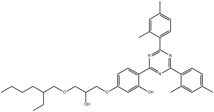 2-[2-羟基-4-[3-(2-乙基己氧基)-2-羟基丙氧基]苯基]-4,6-双(2,4-二甲基苯基)-1,3,5-三嗪, 137658-79-8, 结构式