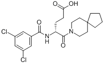 (R)-4-[(3,5-ジクロロベンゾイル)アミノ]-5-オキソ-5-(8-アザスピロ[4.5]デカン-8-イル)ペンタン酸 化学構造式