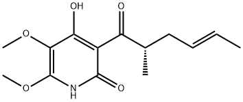 (-)-4-ヒドロキシ-5,6-ジメトキシ-3-[(E)-2-メチル-1-オキソ-4-ヘキセニル]ピリジン-2(1H)-オン 化学構造式