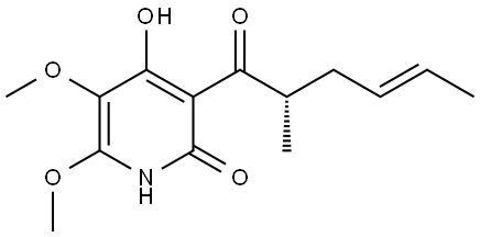 (-)-4-Hydroxy-5,6-dimethoxy-3-[(E)-2-methyl-1-oxo-4-hexenyl]pyridine-2(1H)-one, 137813-88-8, 结构式