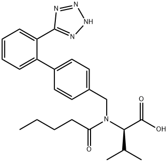 (R)-2-(N-((2'-(1H-テトラゾール-5-イル)-[1,1'-ビフェニル]-4-イル)メチル)ペンタンアミド)-3-メチルブタン酸 化学構造式