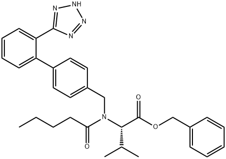 2-(N-((2'-(1H-テトラゾール-5-イル)-[1,1'-ビフェニル]-4-イル)メチル)ペンタンアミド)-3-メチルブタン酸(S)-ベンジル 化学構造式