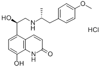 8-ヒドロキシ-5-[(R)-1-ヒドロキシ-2-[[(R)-1-メチル-2-(4-メトキシフェニル)エチル]アミノ]エチル]キノリン-2(1H)-オン·塩酸塩 化学構造式