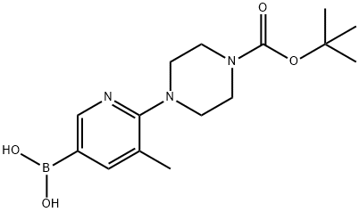6-(4-(叔丁氧基羰基)哌嗪-1-基)-5-甲基吡啶-3-基硼酸,1379476-75-1,结构式