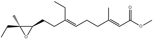 (2E,6E)-7-エチル-3-メチル-9-[(2R,3S)-3-エチル-3-メチルオキシラン-2-イル]-2,6-ノナジエン酸メチル 化学構造式