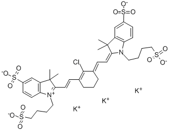 2-[2-[2-CHLORO-3-[2-[1,3-DIHYDRO-3,3-DIMETHYL-5-SULFO-1-(4-SULFOBUTYL)-2H-INDOL-2-YLIDENE]-ETHYLIDENE]-1-CYCLOHEXEN-1-YL]-ETHENYL]3,3-DIMETHYL-5-SULFO-1-(4-SULFOBUTYL)-3H-INDOLIUM HYDROXIDE, INNER SALT, TRIPOTASSIUM SALT Structure