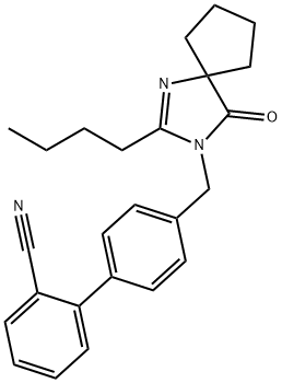 2-ブチル-3-[[2'-シアノ-[1,1'-ビフェニル]-4-イル]メチル]-1,3-ジアザスピロ[4,4]ノナ-1-エン-4-オン 化学構造式