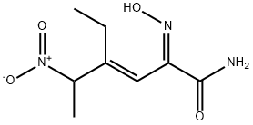 (±)-(E)-4-エチル-2-[(E)-ヒドロキシイミノ]-5-ニトロ-3-ヘキセンアミド 化学構造式
