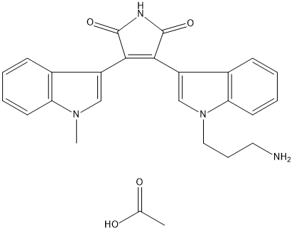 3-[1-(3-氨基丙基)-1H-吲哚-3-基]-4-(1-甲基-1H-吲哚-3-基)-1H-吡咯-2,5-二酮单乙酸盐,138516-31-1,结构式