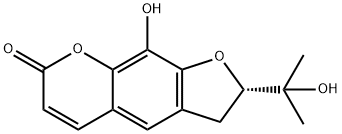 [S,(-)]-2,3-ジヒドロ-9-ヒドロキシ-2-(1-ヒドロキシ-1-メチルエチル)-7H-フロ[3,2-g][1]ベンゾピラン-7-オン 化学構造式
