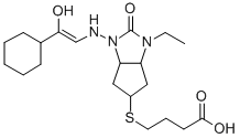 3-[[1-(2-シクロヘキシル-2-ヒドロキシエチリデンアミノ)-3-エチルオクタヒドロシクロペンタイミダゾール]-5-イルチオ]プロピオン酸 化学構造式