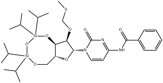 N-Benzoyl-2'-O-[(methylthio)methyl]-3',5'-O-[1,1,3,3-tetrakis(1-methylethyl)-1,3-disiloxanediyl]cytidine Struktur