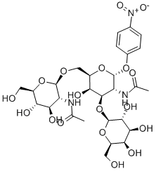4-ニトロフェニル-2-アセトアミド-6-O-(2-アセトアミド-2-デオキシ-Β-D-グルコピラノシル)-3-O-(Β-D-グルコピラノシル)-2-デオキシ-Α-D-グルコピラノシド 化学構造式