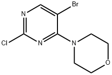 5-ブロモ-2-クロロ-4-モルホリノピリミジン 化学構造式