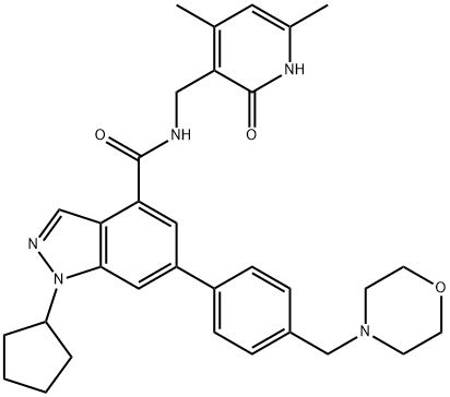 1-Cyclopentyl-N-((4,6-diMethyl-2-oxo-1,2-dihydropyridin-3-yl)Methyl)-6-(4-(MorpholinoMethyl)phenyl)-1H-indazole-4-carboxaMide Struktur