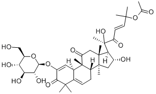 (9β,10α)-2-(β-D-グルコピラノシルオキシ)-9-メチル-25-アセチルオキシ-16α,20-ジヒドロキシ-19-ノルラノスタ-1,5,23-トリエン-3,11,22-トリオン 化学構造式