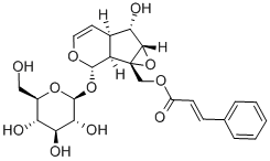 [(1aS)-1a,1bα,2,5aα,6,6aβ-Hexahydro-6α-hydroxy-1a-[(cinnamoyloxy)methyl]oxireno[4,5]cyclopenta[1,2-c]pyran-2α-yl]β-D-glucopyranoside Struktur