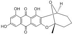 3,4,5,6-テトラヒドロ-7,9,11-トリヒドロキシ-2-メチル-2,6-エポキシ-2H-アントラ[2,3-b]オキソシン-8,13-ジオン 化学構造式