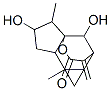 Decahydro-2,9-dihydroxy-3,8a-dimethyl-6-methylene-3a,7-methano-3aH-cyclopenta[b]cycloprop[d]oxocin-5-one Struktur