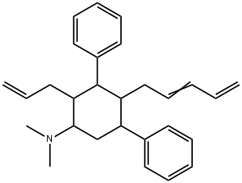 2-Allyl-N,N-dimethyl-4-(2,4-pentadien-1-yl)-3,5-diphenylcyclohexan-1-amine 结构式