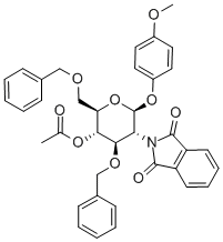 4-甲氧苯基4-O-乙酰基-3,6-二-O-苄基-2-脱氧-2-苯二甲酰亚氨基-Β-D-吡喃葡萄糖苷 结构式