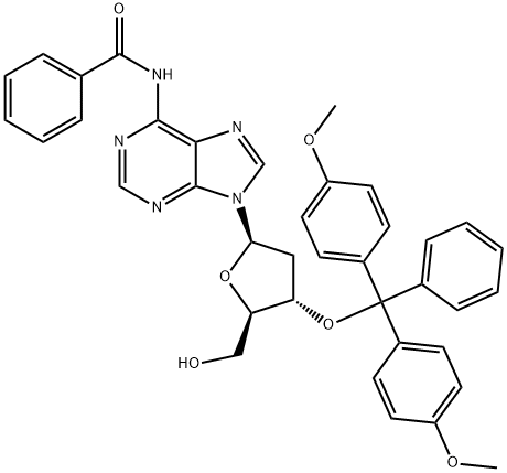 N-ベンゾイル-3′-O-(4,4′-ジメトキシトリチル)-2′-デオキシアデノシン 化学構造式
