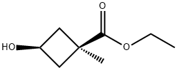 (1S,3R)-3-ヒドロキシ-1-メチルシクロブタン-1-カルボン酸エチル 化学構造式